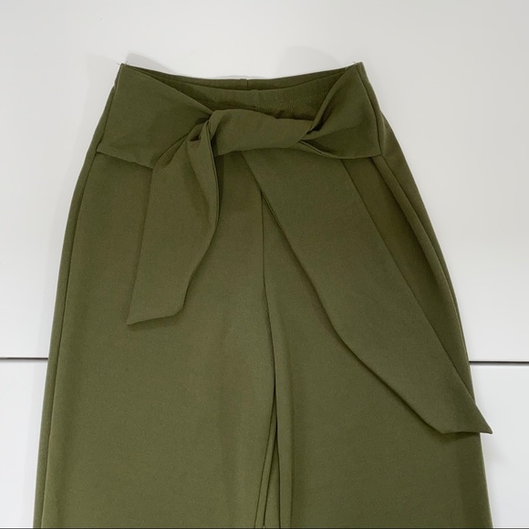 WOMEN ARMY GREEN HIGH WAIST WIDE LEG PANTS - Picture 2 of 8